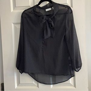New York and Company Black Polka Dot Blouse with Bow